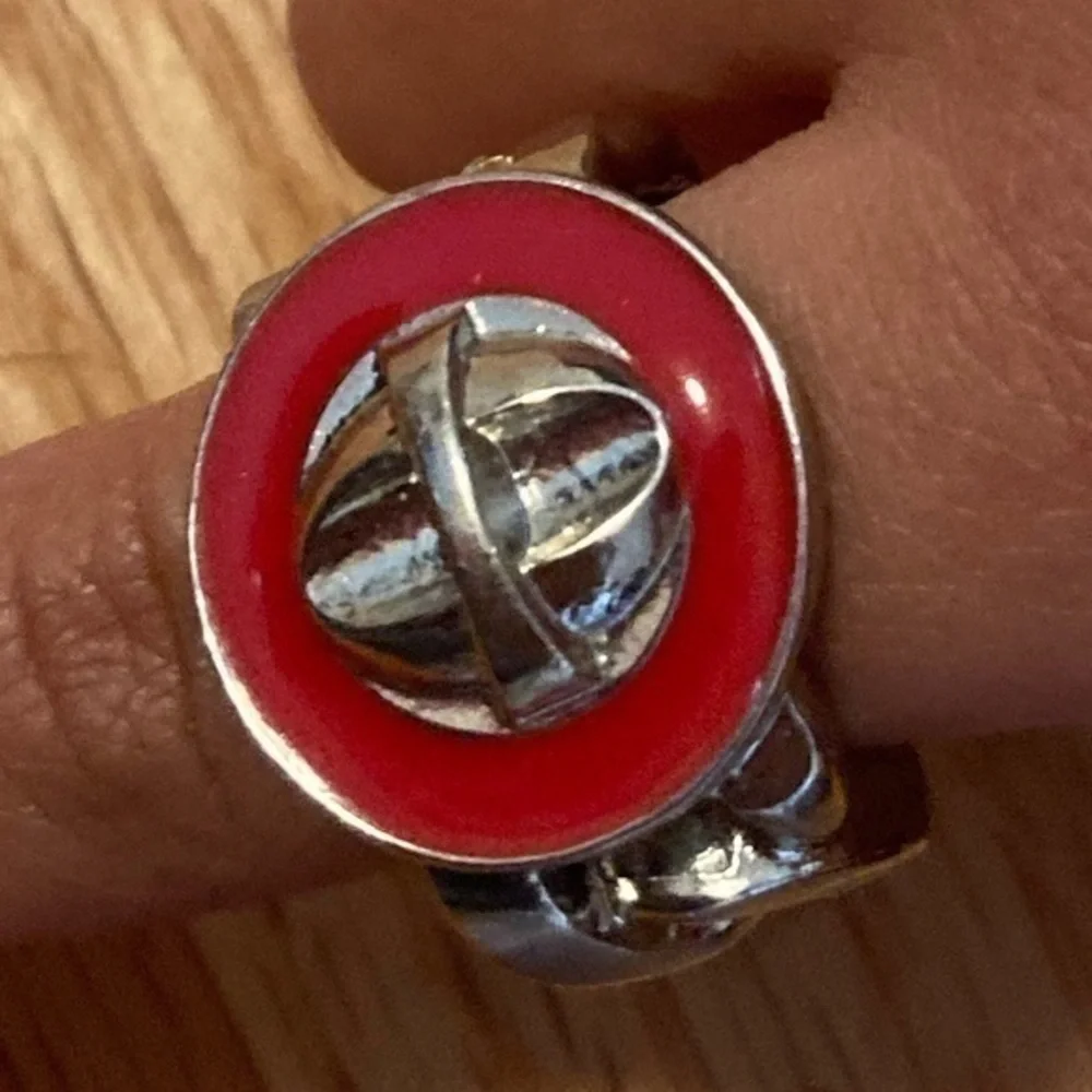 Red and silver tone adjustable ring